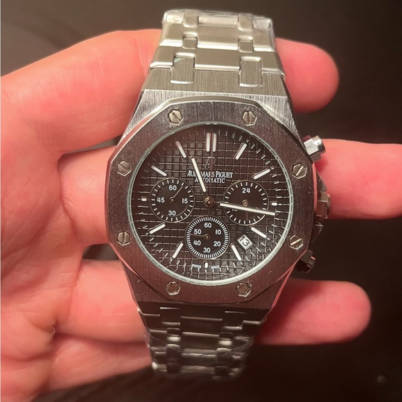 Audemars Piguet Silver and Black Chronograph Watch - Picture 1 of 3